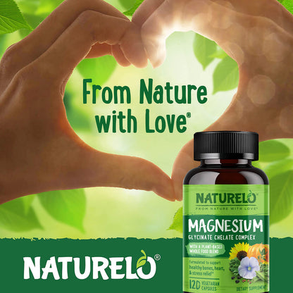 NATURELO Magnesium Glycinate Chelate Complex - 200 mg Magnesium with Organic Vegetables to Support Sleep, Calm, Muscle Cramp & Stress Relief - Gluten Free, Non GMO - 120 Capsules NATURELOBuy Supplements Australia
