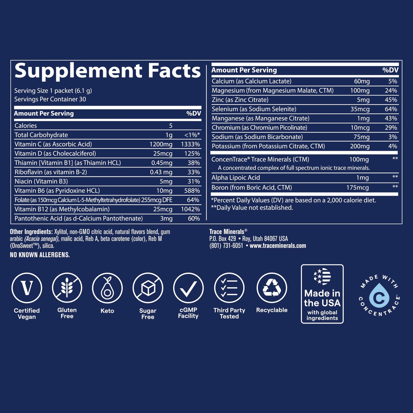 Trace Minerals Power Pak Multivitamin and Multimineral Packets - Electrolyte Support - 1200 mg Vitamin C plus 70+ Trace Minerals - Sugar Free - Orange Mango Flavor - 30 Packets Trace MineralsBuy Supplements Australia