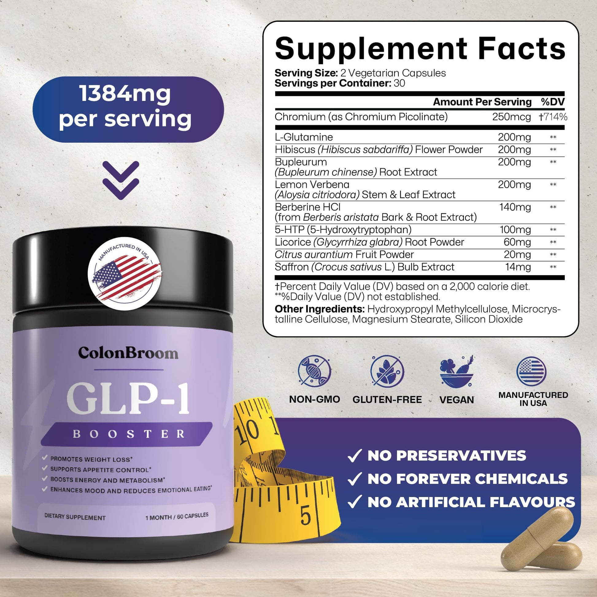 ColonBroom GLP-1 Weight Management Supplement for Women & Men - GLP1 Supports Gut Health, Metabolic Wellness & Appetite Regulation - Vegan, Gluten-Free Diet Capsules | 60 Count ColonBroomBuy Supplements Australia