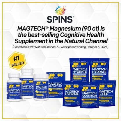 Magtein Magnesium L-Threonate, Glycinate & Taurate - MagTech Magnesium Powder - Sugar Free Lemonade Drink - 200mg Chelated Triple Complex - Supports Relaxation & Brain Health* - 30 Servings NATURAL STACKSBuy Supplements Australia