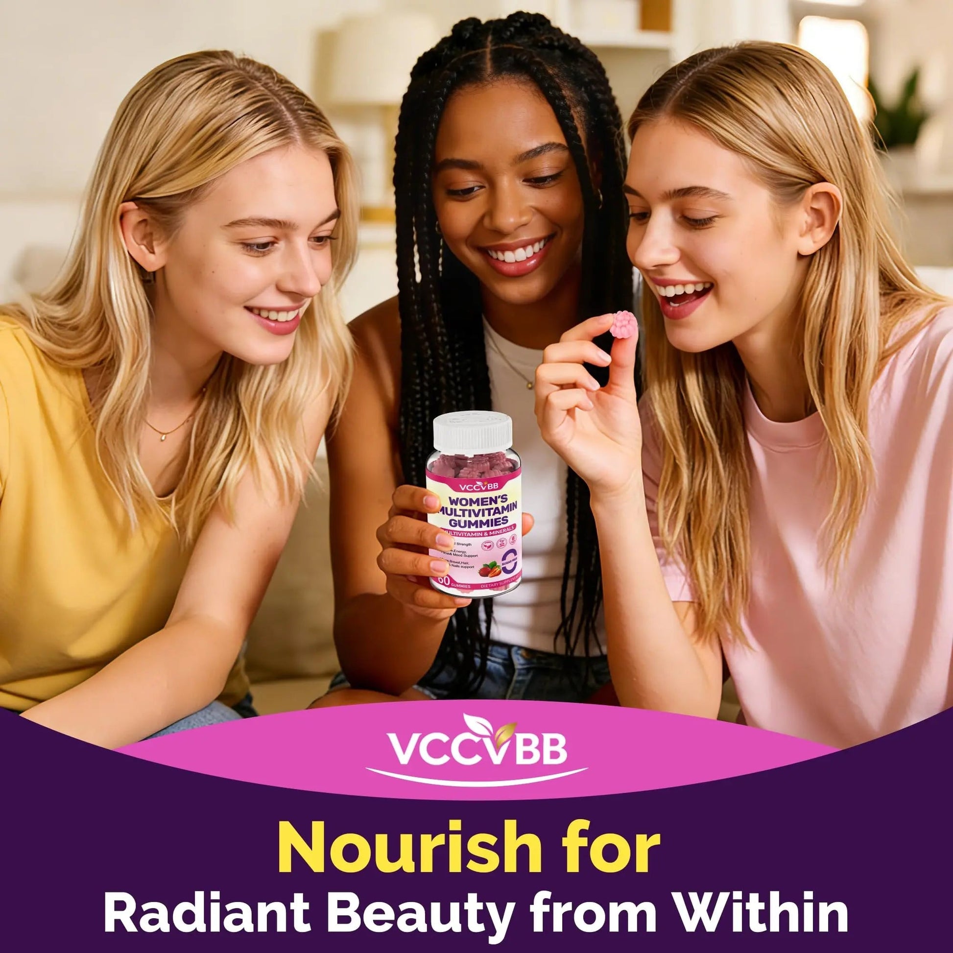 VCCVBB All-in-One Women's Multivitamin Gummies with Complete Vitamin & Mineral Complex, Herbal Blends for Energy, Overall Health VCCVBB