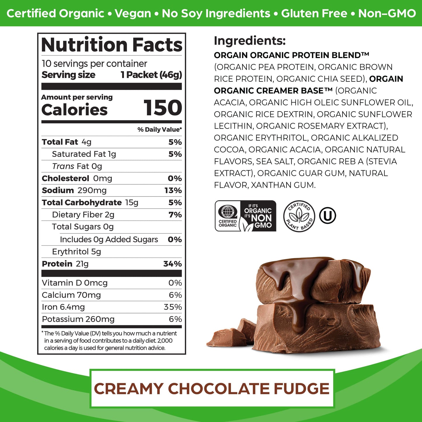 Orgain Organic Vegan Protein Powder, Chocolate Fudge - 21g Plant Based Protein, Gluten OrgainBuy Supplements Australia