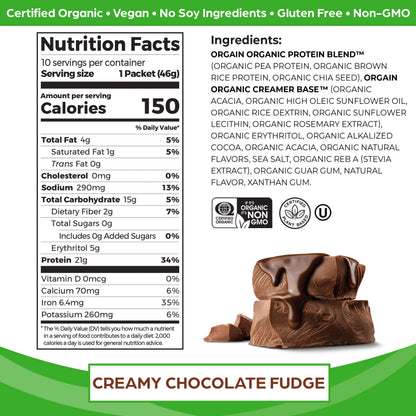 Orgain Organic Vegan Protein Powder, Chocolate Fudge - 21g Plant Based Protein, Gluten OrgainBuy Supplements Australia