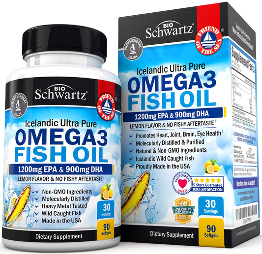 Omega 3 Fish Oil Supplement - 1200mg EPA and 900mg DHA Fatty Acid Per Serving 