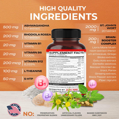 Dopamine Focus Supplement Ashwagandha 5000mg 5-HTP 50mg Rhodiola Rosea 2000mg ULTRA HERBSBuy Supplements Australia