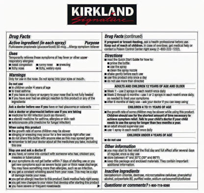 Kirkland Signature Aller-Flo Fluticasone Propionate (Glucorticoid) 5 Bottles x 120 Metered Sprays 0.54 Fl OZ per Bottle (15.8 mL x 5) 2.70 OZ Total (79 mL Total) 600 Total Sprays Total, 1-Pack KIRKLAND buy supplements Au