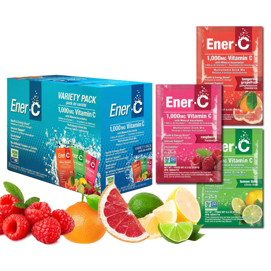 Ener-C Variety Pack Multivitamin Drink Mix Powder Vitamin C 1000mg & Electrolytes with Real Fruit Juice Natural Energy & Immune Support for Women & Men Ener-C