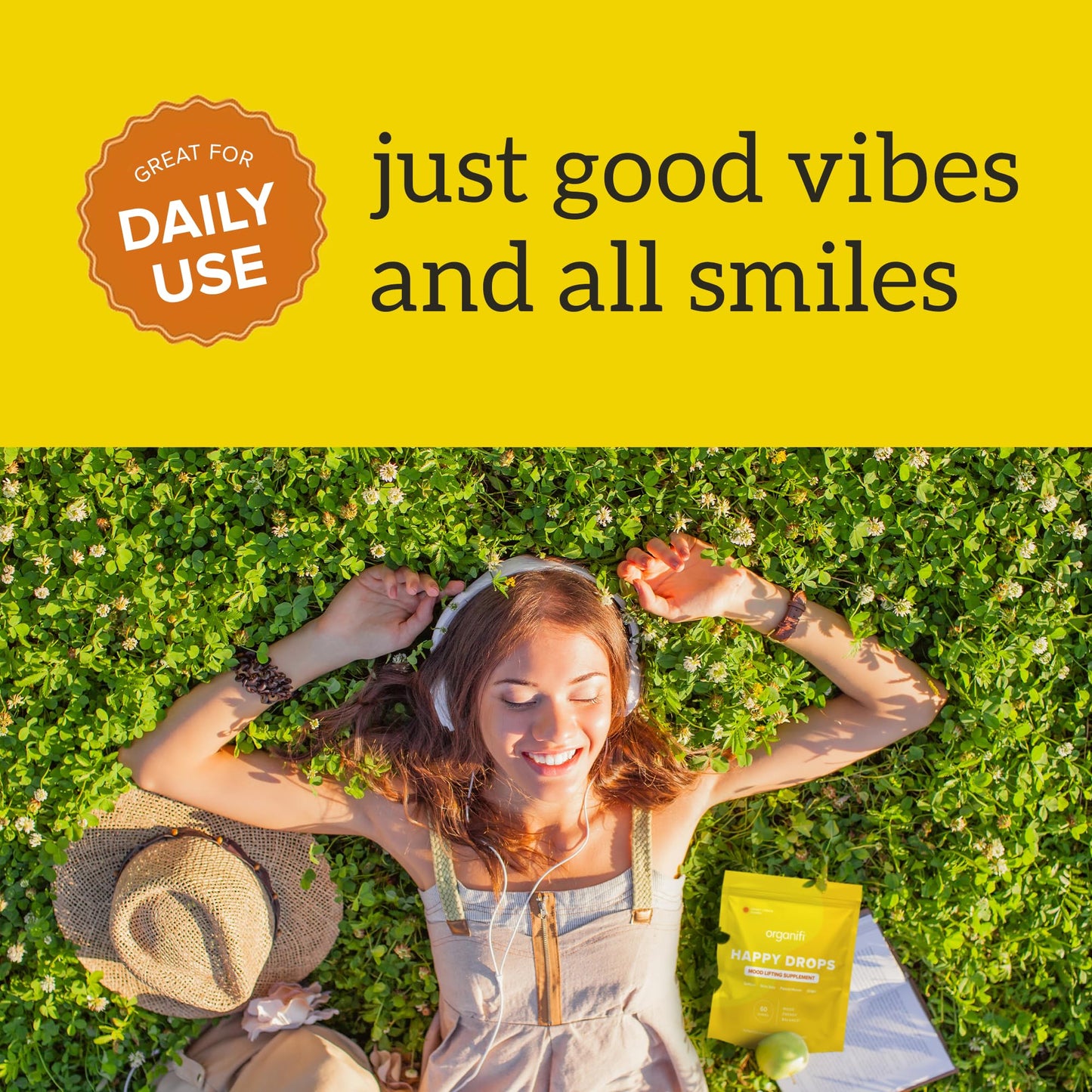 Organifi Happy Drops - Daily Superfood Happy Gummies for Adults - Mood Support Supplement for Balance, Bliss, Energy and Taking the Edge Off - Sweet Lemon Flavor - 60 Gummies Organifi buy supplements Au
