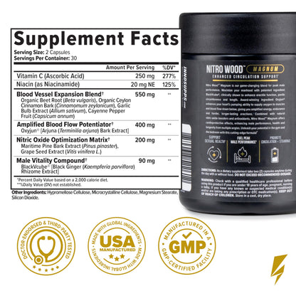 InnoSupps Nitro Wood Magnum – Nitric Oxide Booster for Men – Supports Blood Flow, Circulation & Male Performance – Stamina, Endurance & Size Support – 60 Veg Capsules