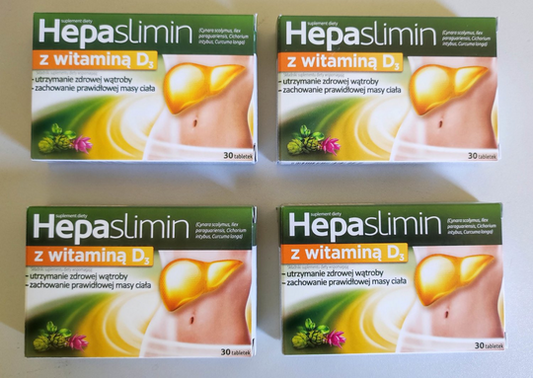 4x 30 HEPASLIMIN & Vitamin D3 For Healthy Liver Helps Digestion Detox 60 Tabs