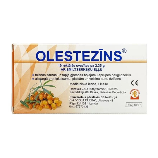 Olestezin Rectal Anti Hemorrhoidal Suppositories with Sea Buckthorn 10 pcs