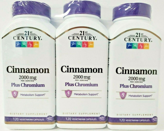 21st Century Cinnamon 2000mg Plus Chromium 120ct Caps- 3 Pack