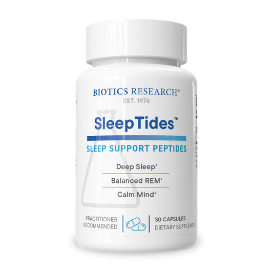 Biotics Research SleepTides - Plant Peptide Sleep Support for Deep and REM Sleep, Bioactive Rice Protein Peptides, Supports Healthy Cortisol Levels, Non-Habit Forming, Gluten, Dairy, GMO Free, 30 Caps - Maple Wellness Supplements