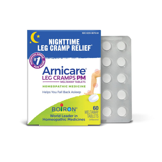 Boiron Arnicare Leg Cramps PM for Nighttime Relief from Cramping and Stiffness in Feet or Calves - 60 Tablets - Maple Wellness Supplements