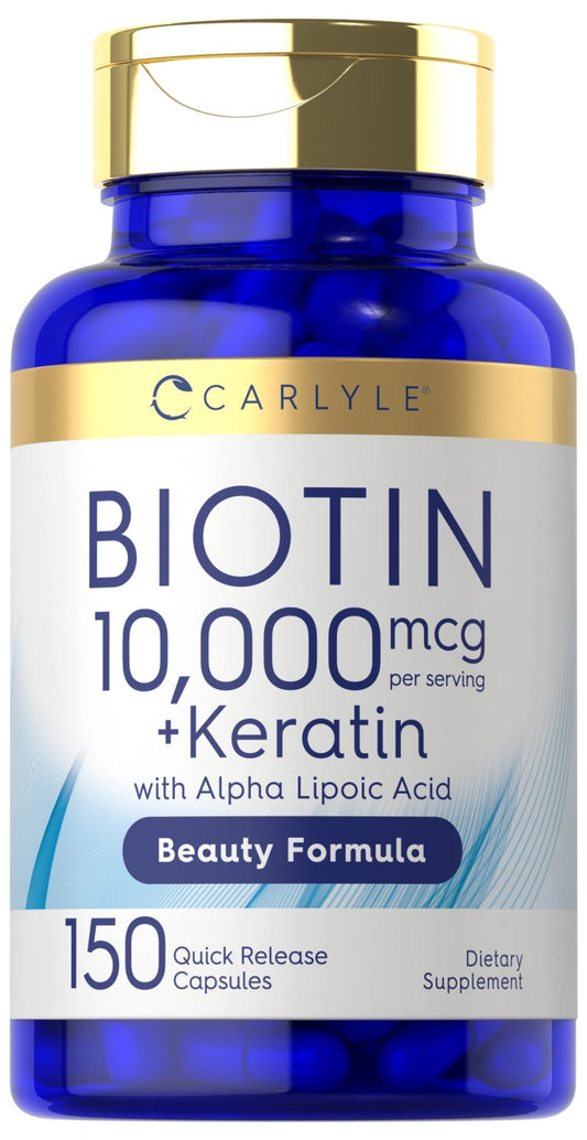 Carlyle Biotin 10000mcg | 150 Capsules | Beauty Formula with Keratin | Non-GMO, Gluten Free Supplement - Maple Wellness Supplements
