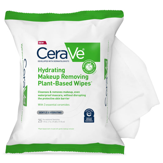 CeraVe Makeup Remover Wipes, Plant Based Face Wipes, Biodegradable in Compost, Waterless Face Wash, Travel Essentials for Women - Maple Wellness Supplements