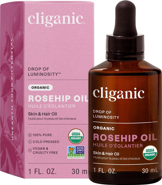 Cliganic Organic Rosehip Seed Oil for Face, 100% Pure | Natural Cold Pressed Unrefined Non-GMO | Carrier Oil for Skin, Hair & Nails - Maple Wellness Supplements