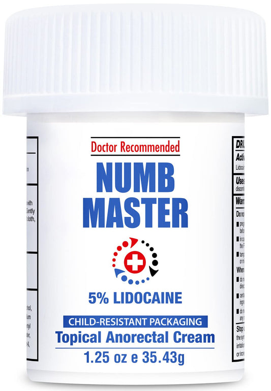 Clinical Resolution Numb Master 5% Lidocaine Numbing Cream for Pain Relief, Topical Anesthetic Burn Itch Cream Maximum Strength, Fast Acting Hemorrhoid Treatment with Vitamin E and Aloe, 1.25 Oz - Maple Wellness Supplements