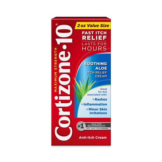 Cortizone-10 Maximum Strength Soothing Aloe Itch Relief Cream, 1% Hydrocortisone, Fast-Acting, Anti-Itch Cream for Bug Bites, Rash, Eczema, Psoriasis, Poison Ivy, Oak, Sumac & More, 2 oz - Maple Wellness Supplements