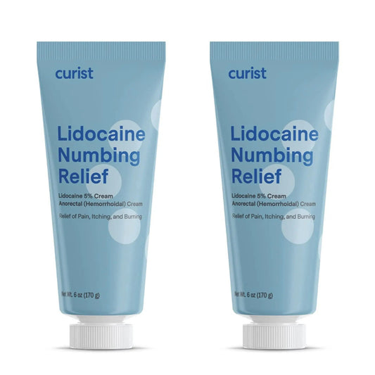 Curist 5% Lidocaine Cream Maximum OTC Strength Topical Pain Relief OTC - 12 oz (Pack of 2) XL Tube 5 Percent Lidocaine Numbing Cream to Numb Effectively (2 Pack - 6 oz Tube) - Maple Wellness Supplements