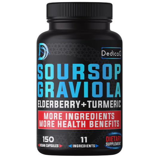DEDICAD 11in1 Graviola Soursop Capsules for 5 Months Supply with Soursop Fruit, Elderberry, Turmeric, Ginger, Milk Thistle, Cranberry & More - Mood - 150 Vegan Capsules - Maple Wellness Supplements