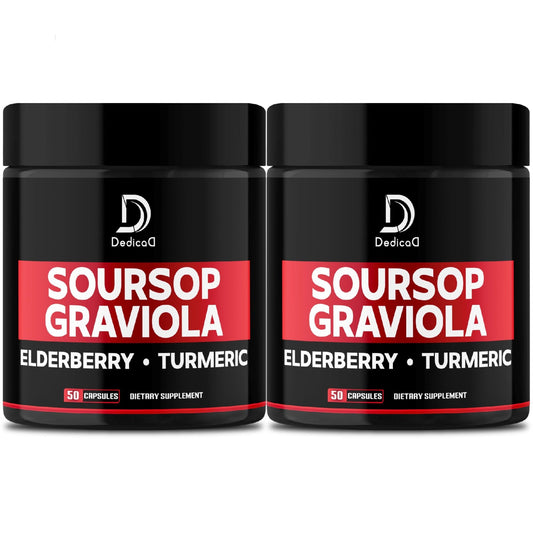 DEDICAD Graviola Soursop Leaves Capsules - 2 Packs 50 Capsules for 100-Day Supply - 11in1 Extract with Elderberry, Turmeric, Ginger, Milk Thistle, Cranberry & More - Support Mood, Immune & Body Health - Maple Wellness Supplements