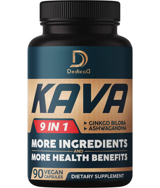 DEDICAD Kava Kava Capsules - 3 Month Supply - 9 Herbs with Ginkgo Biloba, Ashwagandha Root, Andean Cocoa, Graviola Leaf, Chamomile, Valerian, Lemon Balm & Skullcap - Support Mood & Immune - 90 Pills - Maple Wellness Supplements