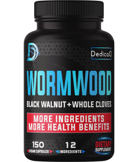 DEDICAD Premium Wormwood Extract Capsules - 5 Month Supply for Immune - 12 Herbs Blended with Black Walnut Leaves, Ginger, Turmeric & More - 150 Counts - Maple Wellness Supplements