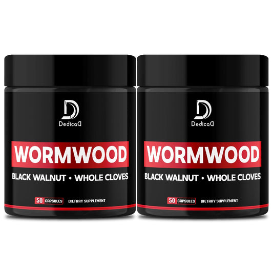 DEDICAD Wormwood Capsules - 12 Herbs Blended Black Walnut, Cloves, Ginger, Turmeric, Cinnamon, Apple, Quassia - 2 Packs 50 Capsules - Maple Wellness Supplements