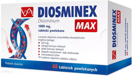 DIOSMINEX MAX 1000mg x 60 tablets - varicose , venous ulcers, cramps, cold legs - Maple Wellness Supplements