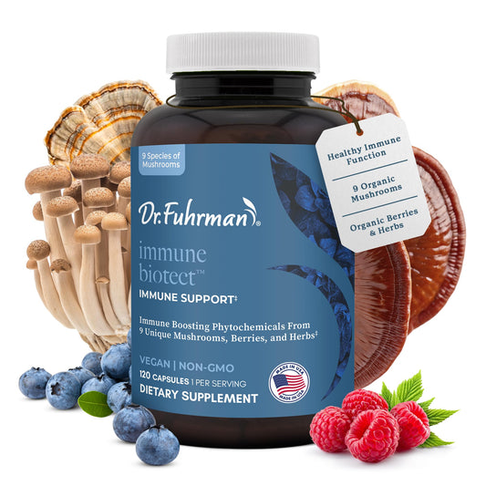 Dr. Fuhrman All Natural Immune Support Supplement | Whole-Food Derived Vitamin for Immunity Defense | Organic Mushrooms, & Berries | Organic Lion’s Mane, Maitake, Reishi, and Elderberry | 120 Caps - Maple Wellness Supplements