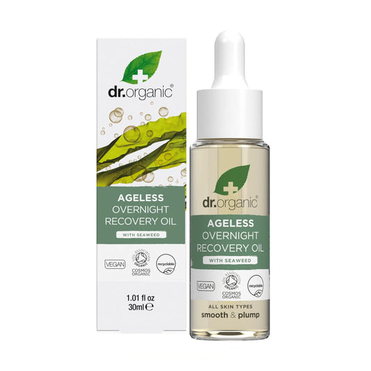 Dr. Organic Ageless Overnight Recovery Oil with Seaweed | Smoothing and Plumping, Maximum Hydration for All Skin Types, Dermatologically Tested, Certified Organic, Paraben & SLS-Free, 30 mL / 1 fl oz - Maple Wellness Supplements