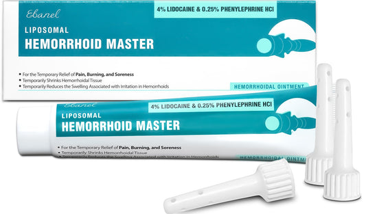 Ebanel 4% Lidocaine Hemorrhoid Treatment Ointment with Phenylephrine, Witch Hazel, Vitamin B6, Zinc Oxide, Frankincense, External and Internal Hemorrhoids Treatment Burn Itch Pain Relief Anal Cream - Maple Wellness Supplements