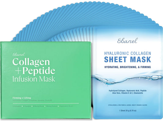 Ebanel Bundle of 40-Pack Collagen Face Mask and 8-Pack Collagen Peptide Infusion Mask - Maple Wellness Supplements