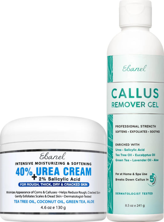 Ebanel Set of Professional Callus Remover for Feet, and Urea Cream 40% Plus Salicylic Acid 2%, Heel Foot Callus Remover Gel Exfoliator Dead Skin Cuticle Removal Toenail Softener Keratolytic Pedicure - Maple Wellness Supplements