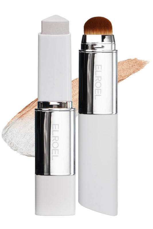 ELROEL Blanc Cover Cream Stick V White - Korean Color-Changing Foundation Stick with Volufiline - Medium to Full Coverage Dewy Finish Base Makeup - Dual-Ended with Detachable Brush (202 Natural) - Maple Wellness Supplements