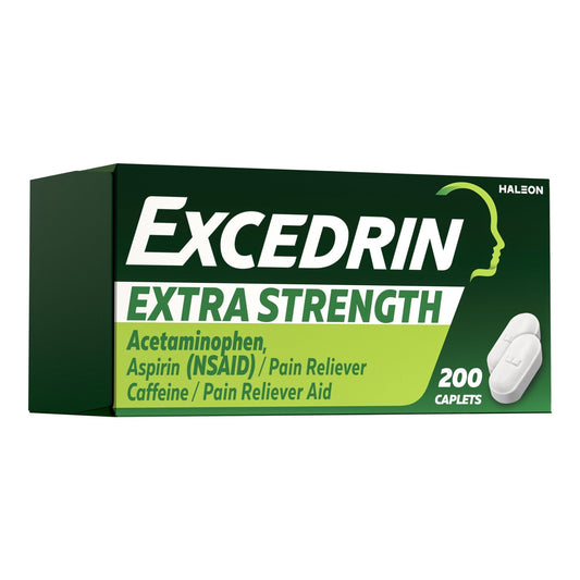 Excedrin Extra Strength Pain Relief Caplets for Headache Relief, Acetaminophen 250mg, Aspirin 250mg, Caffeine 65mg, Pain Reliever, 200 Count - Maple Wellness Supplements