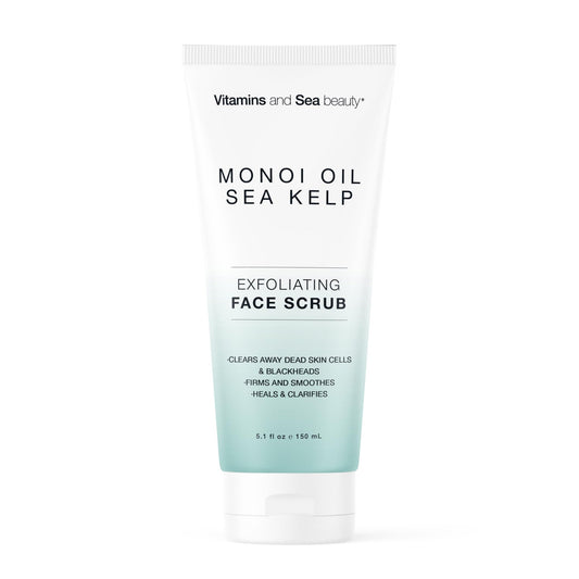 Exfoliating Face Scrub with Monoi Oil & Sea Kelp – Clarifying & Firming Facial Exfoliator with Natural Pumice – Vegan, Paraben-Free, 5.1 fl oz - Maple Wellness Supplements