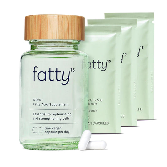 Fatty15 C15:0 Pentadecanoic Acid Supplement The Longevity Nutrient - 90 Vegan Capsules - 3X Cellular Benefits of Fish Oil EPA Omega 3 Supplements - Liver Support & Mitochondrial Health - Maple Wellness Supplements