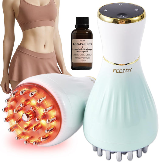 FEEJOY Lymphatic Drainage Massager & Massage Tool with Cellulite Oil, Body Sculpting Machine & Fascia Blaster for Cellulite with Microcurrent, Light, Heat & Vibration, for Legs, Arms & Belly - Maple Wellness Supplements