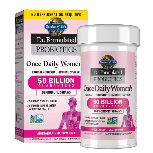 Garden of Life Once Daily Dr. Formulated Probiotics for Women 50 Billion CFU 16 Probiotic Strains with Organic Prebiotics for Digestive, Vaginal & Immune Health, Dairy Free, Shelf Stable 30 Capsules - Maple Wellness Supplements