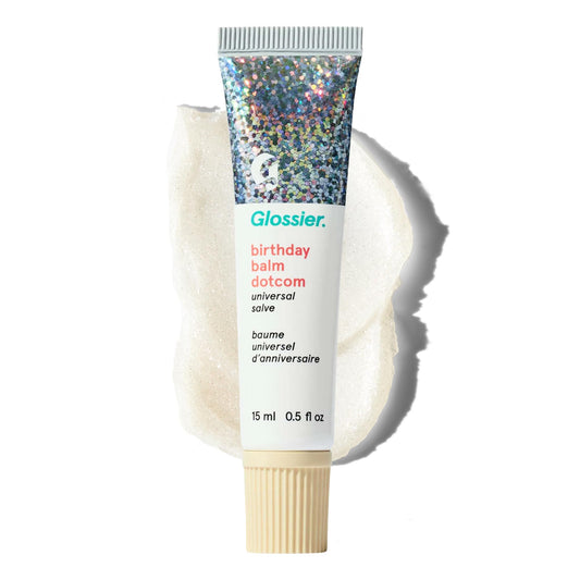 Glossier Balm Dotcom Hydrating Lip Balm - Universal Salve, Up to 12Hr Moisture - Lanolin, Beeswax & Castor Oil for Dry Lips, Cuticles & Skin - Birthday, Clear Soft Shimmer, 15ml - Maple Wellness Supplements