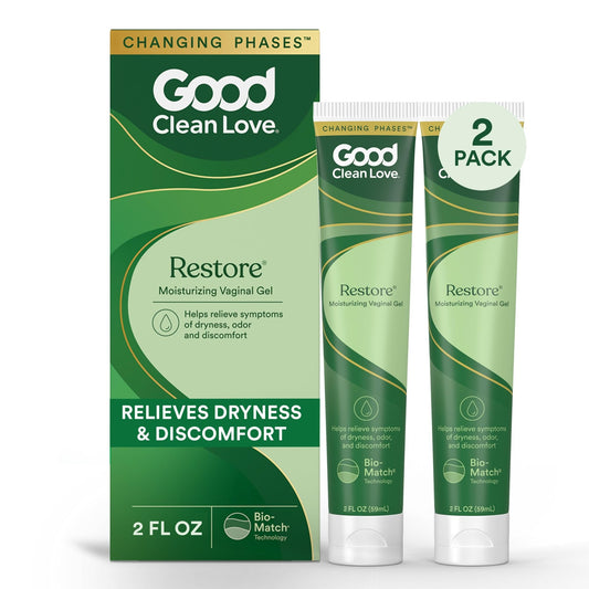 Good Clean Love Restore Moisturizing Vaginal Gel, pH-Balanced Vaginal Moisturizer, Water-Based Feminine Care with Aloe Vera & Lactic Acid, Reduces Dryness, Discomfort & Odor for Women, 2 Oz (2-Pack) - Maple Wellness Supplements