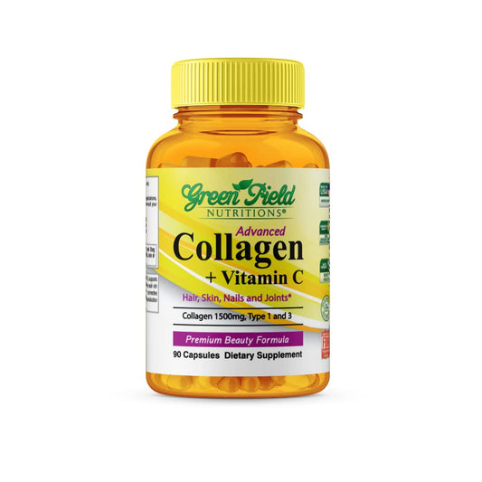 Greenfield Nutritions - Halal Collagen Peptides 1500 mg Type I & III, with Vitamin C 300 mg for Better Absorption, Anti-Aging Formula for Hair, Skin - Maple Wellness Supplements