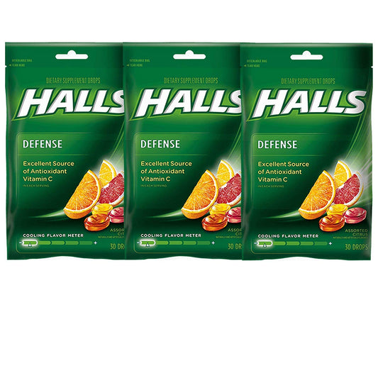Halls Defense Vitamin C Drops Assorted Citrus - 30 ct, Pack of 3 - Maple Wellness Supplements