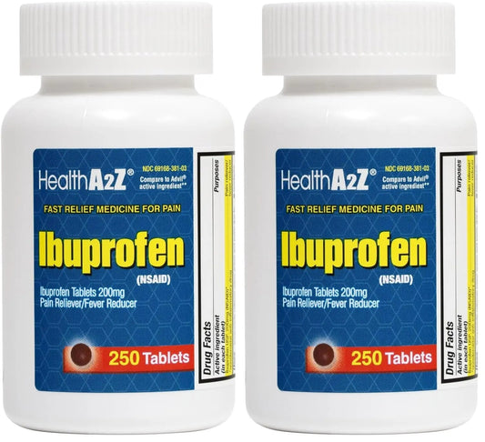 HealthA2Z® Ibuprofen 200mg | Pain Relief | Body Aches | Headache | Arthritis | Cramps | Back Pain | Fever Reducer… (250 Count) (Pack of 2) - Maple Wellness Supplements