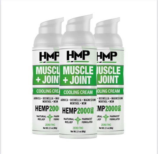 HMP BRANDS Hemp Cream Muscle & Joint Support 2000MG Hemp Discomfort Relief Formula w Menthol Ideal for Knee Muscle Joint Back Shoulder Elbow Maximum Joint Support, Natural Formula Made in USA (3 Pack) - Maple Wellness Supplements