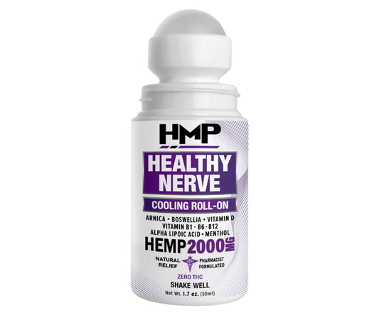 HMP Nerve Roll-On for Feet, Hands, Legs, Toes, Back 2000MG Hemp with Menthol & Arnica, Soothing Cooling Formula, Made in USA, 50ml (1 Pack) - Maple Wellness Supplements