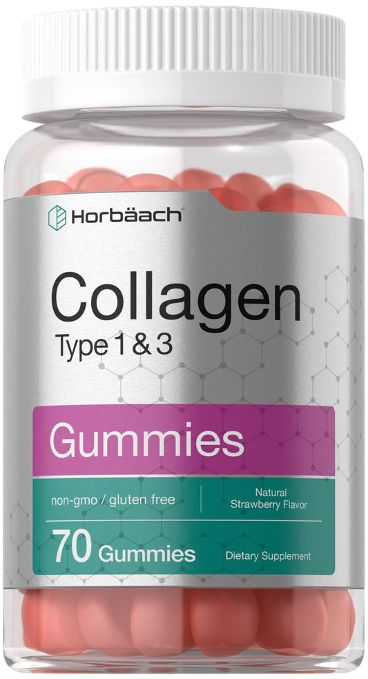 Horbäach Collagen Gummies | 70 Count | Strawberry Flavored Gummy | for Women and Men | Collagen Peptides Type 1 and 3 | Non-GMO, Gluten Free Supplement - Maple Wellness Supplements