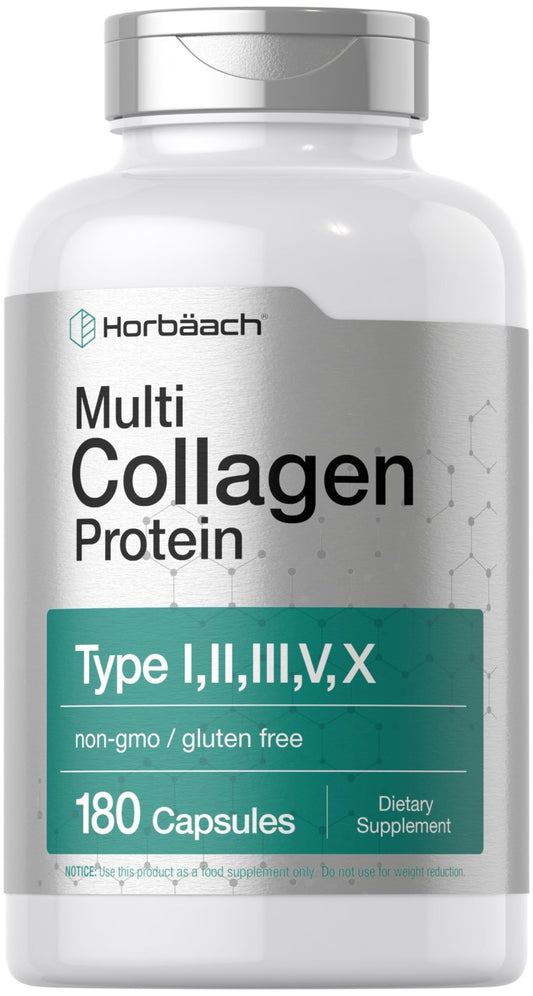 Horbäach Multi Collagen Protein 2000 mg | 180 Capsules | Hydrolyzed Collagen Type I, II, III, V, X | Keto & Paleo Friendly, Non-GMO, Gluten Free Supplement - Maple Wellness Supplements